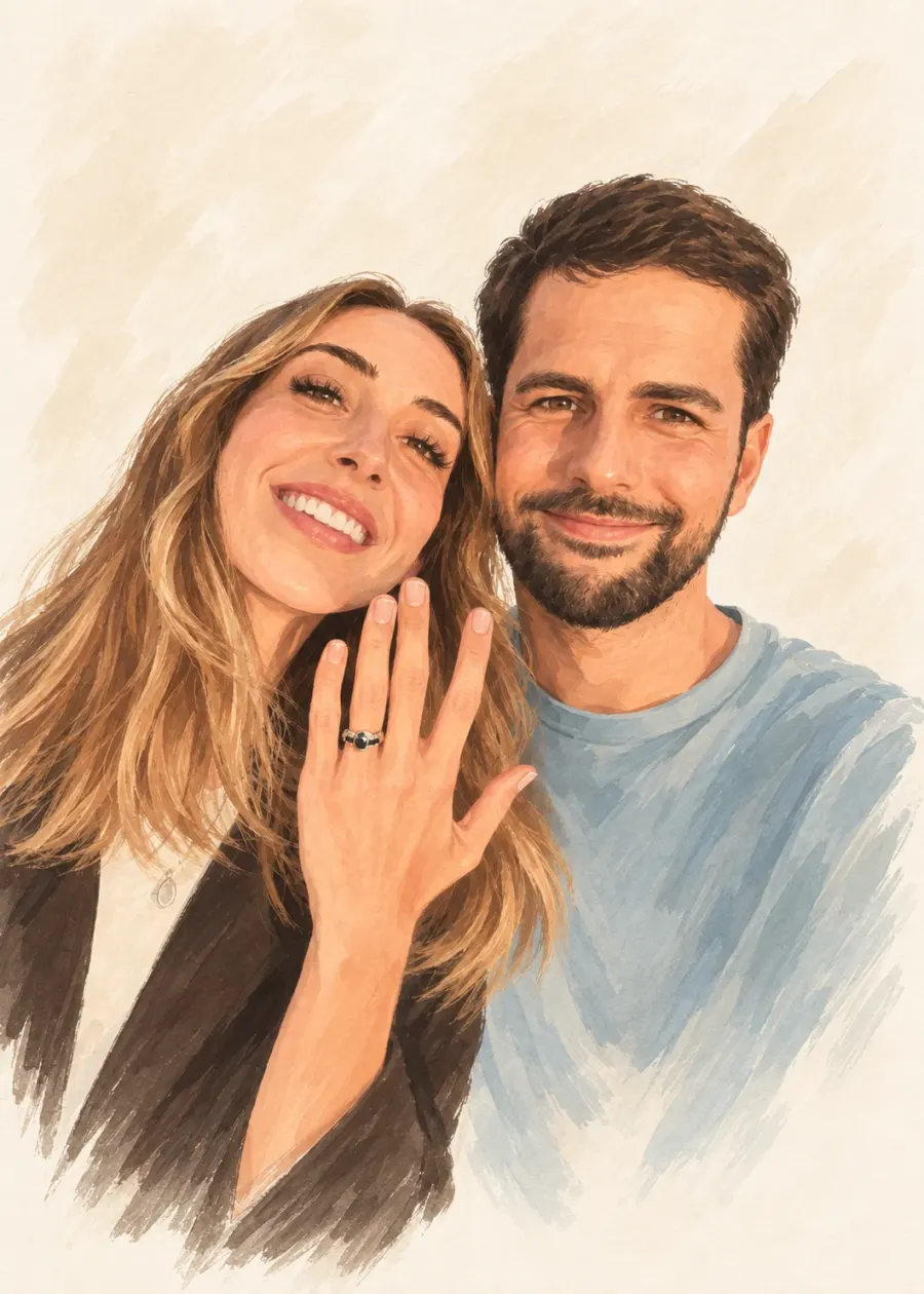 Retrato en acuarela de Alejandra y Toño que abre su invitación digital