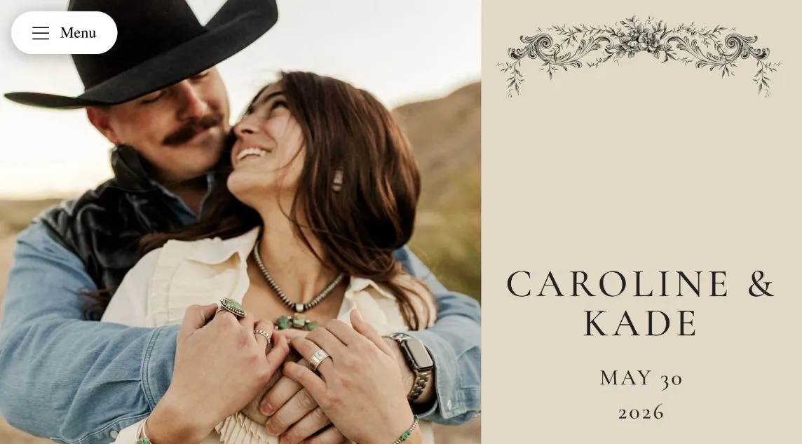 Vista de la invitación de Caroline & Kade